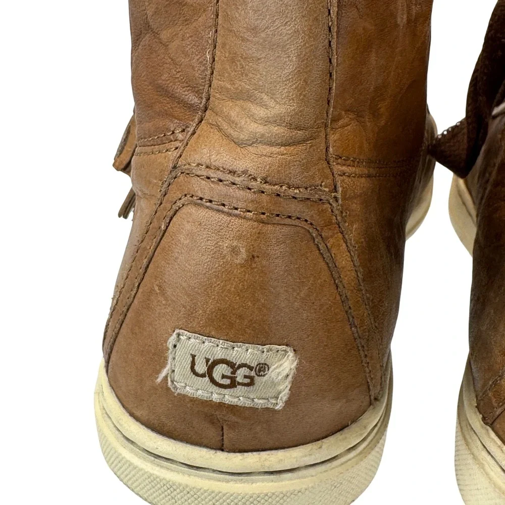 UGG Blaney Brown Leather High Top Sneakers Tassel Side Zip Womens Size 7.5 Shoes